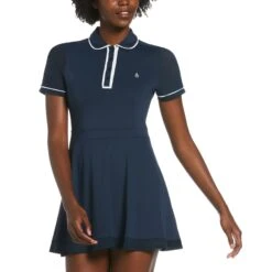 Original Penguin Women's Veronica Short Sleeve Golf Dress In Black Iris