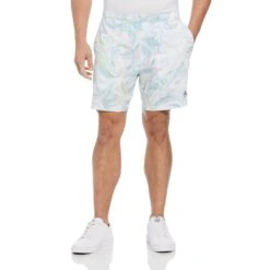 Original Penguin Marble Print Performance Tennis Shorts In Bright White