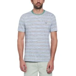 Original Penguin Birdseye Pique Striped T-Shirt In Antique Green