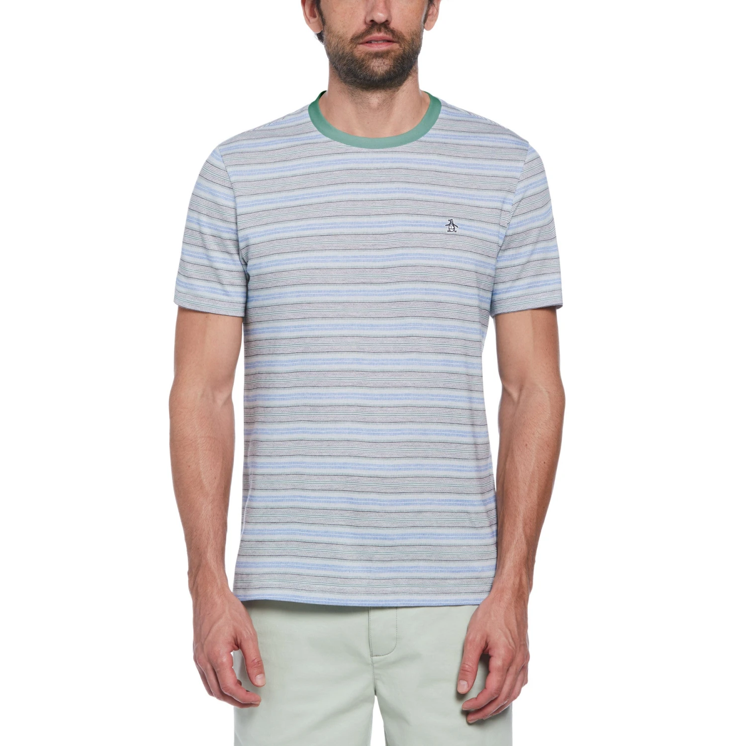 Original Penguin Birdseye Pique Striped T-Shirt In Antique Green 3 Original Penguin Birdseye Pique Striped T-Shirt In Antique Green