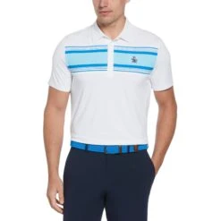 Original Penguin Jack Heritage Stripe Print Short Sleeve Golf Polo Shirt In Bright White