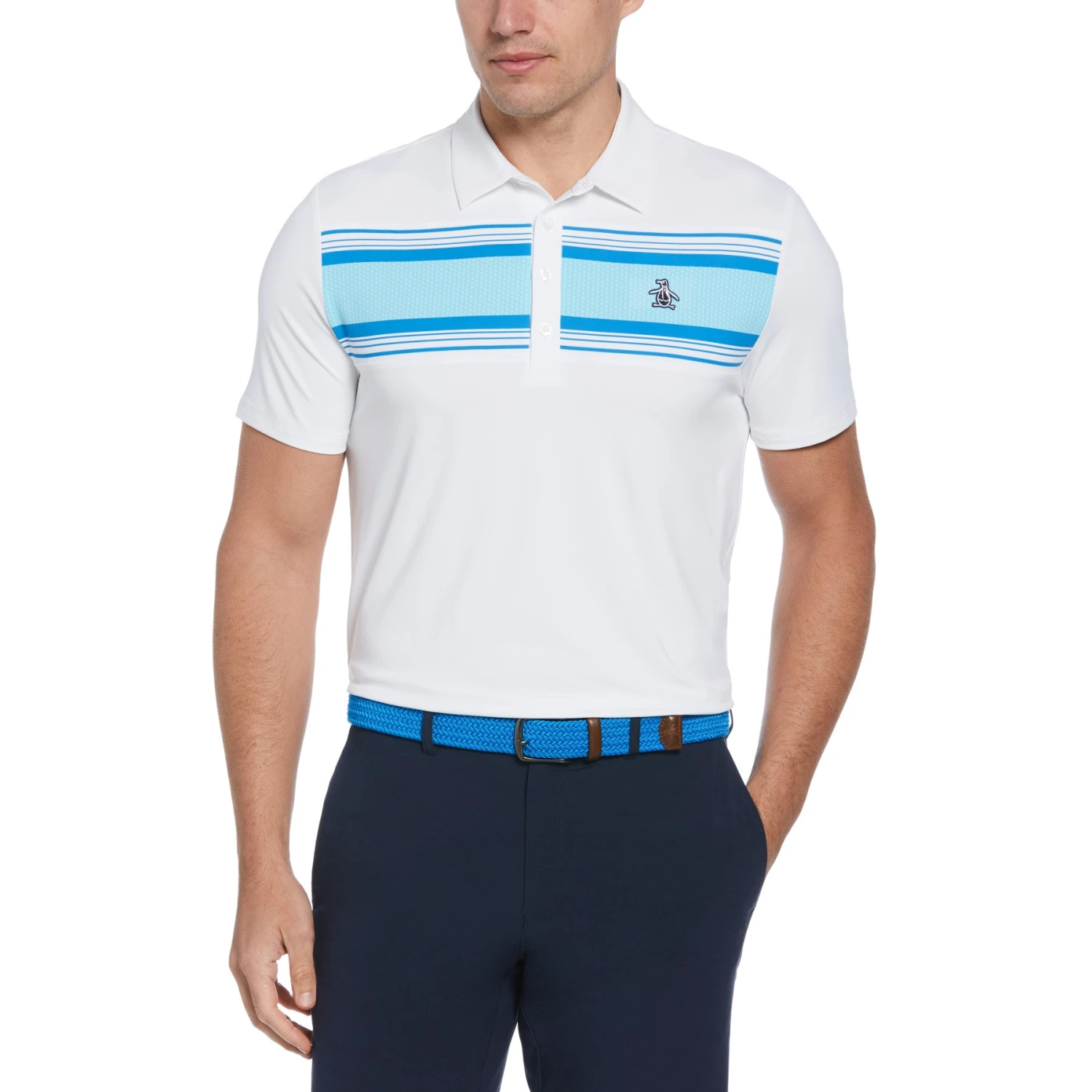 Original Penguin Jack Heritage Stripe Print Short Sleeve Golf Polo Shirt In Bright White 3 Original Penguin Jack Heritage Stripe Print Short Sleeve Golf Polo Shirt In Bright White