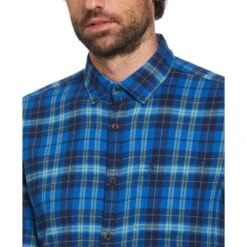 Original Penguin Long Sleeve Flannel Plaid Shirt In Classic Blue -Outlet New Polo Shirt Store om4ubzhsn42ua9qltkpv