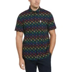 Original Penguin Rainbow Pete Print Shirt In Dark Sapphire