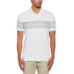 Original Penguin Chest Stripe Interlock Polo Shirt In Bright White