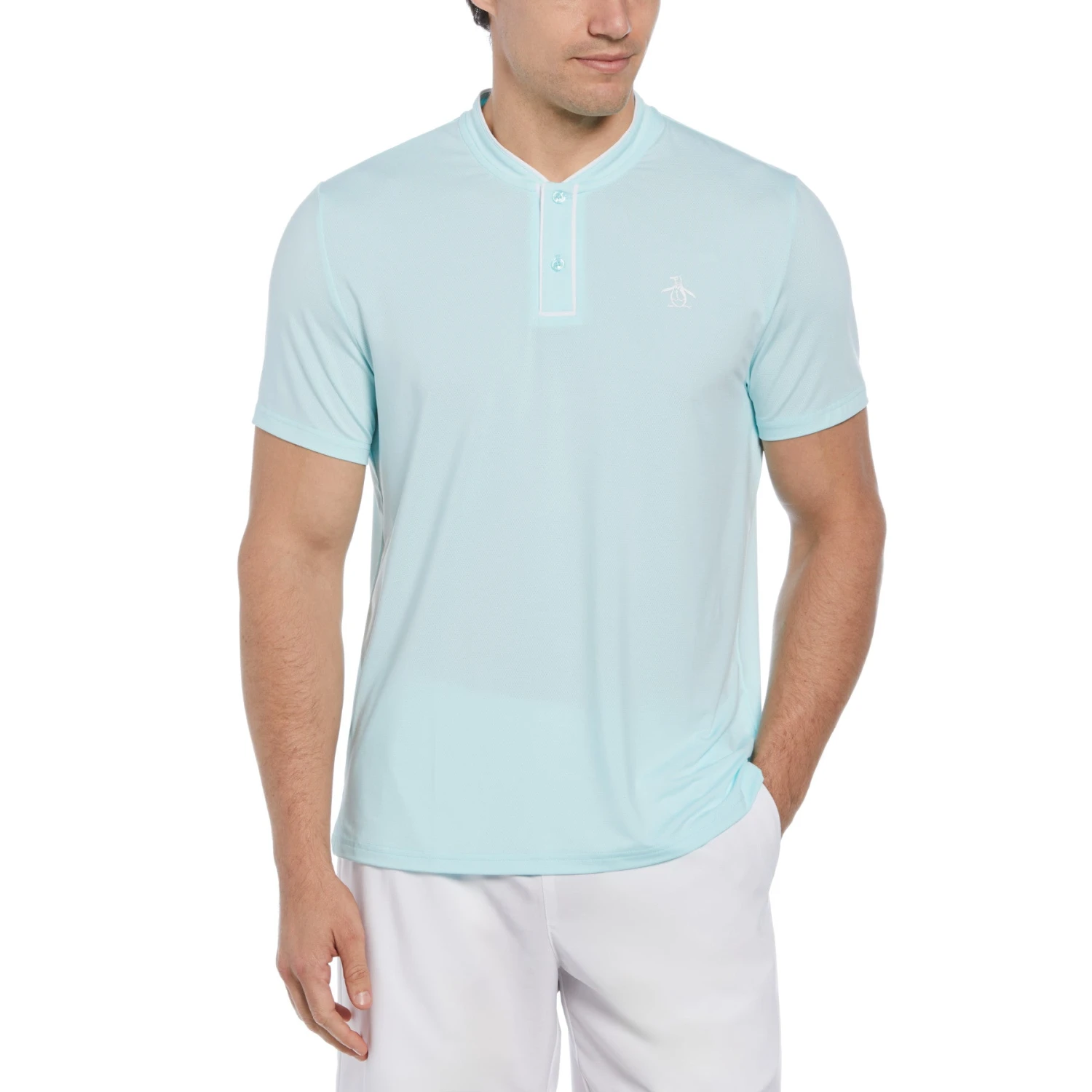 Original Penguin Piped Blade Collar Performance Short Sleeve Tennis Polo Shirt In Tanager Turquoise 3 Original Penguin Piped Blade Collar Performance Short Sleeve Tennis Polo Shirt In Tanager Turquoise
