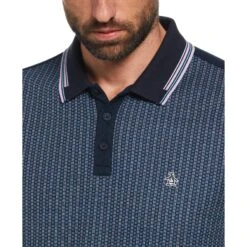 Original Penguin Jacquard Front Basketweave Print Polo Shirt In Dark Sapphire -Outlet New Polo Shirt Store srwm2n6vgicwguaiy92h