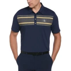 Original Penguin Jack Heritage Stripe Print Short Sleeve Golf Polo Shirt In Black Iris
