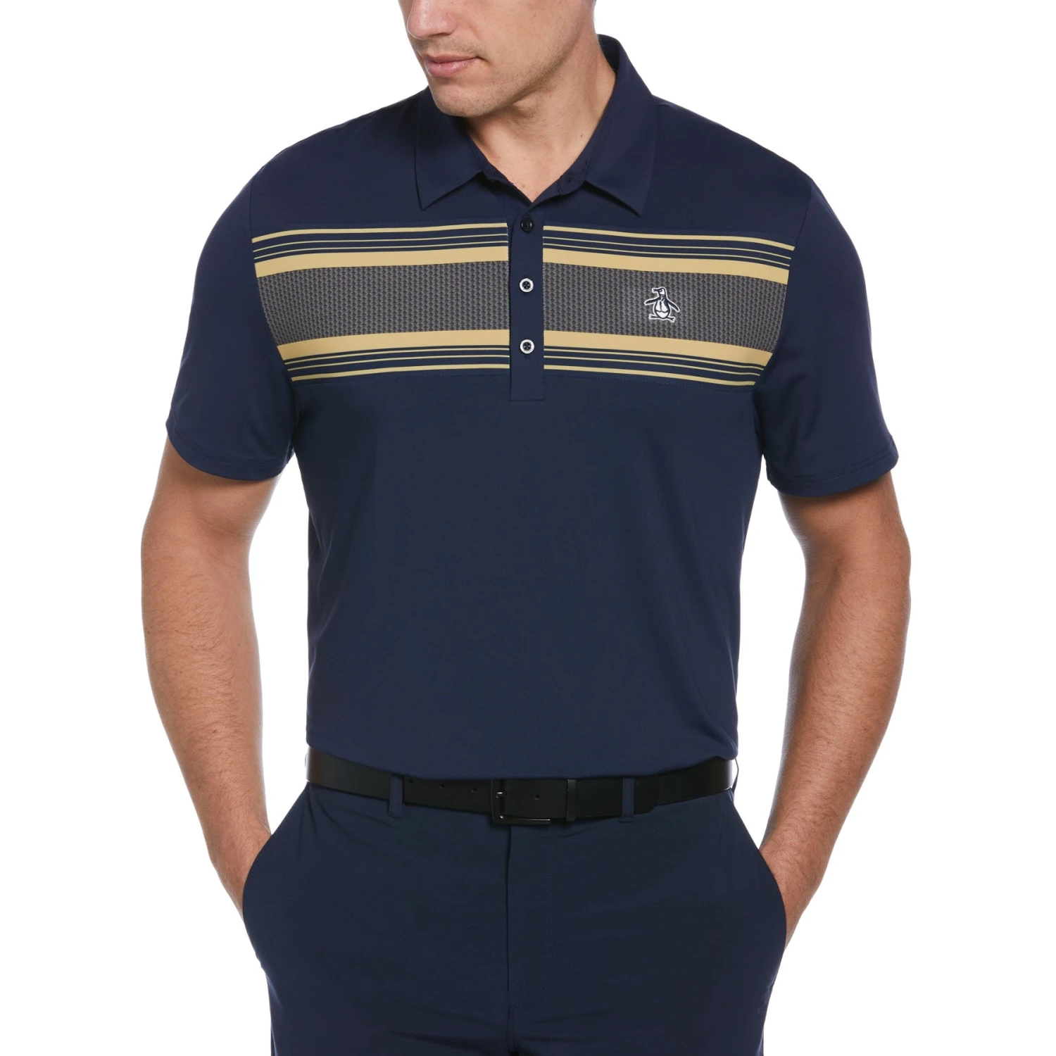 Original Penguin Jack Heritage Stripe Print Short Sleeve Golf Polo Shirt In Black Iris 3 Original Penguin Jack Heritage Stripe Print Short Sleeve Golf Polo Shirt In Black Iris