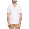 Original Penguin Icons Organic Cotton Striped Short Sleeve Shirt With Camp Collar In Bright White