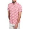 Original Penguin Delave Linen Geometric Palm Print Short Sleeve Button-Down Shirt In Birch -Outlet New Polo Shirt Store uimppmn2aq1bew9cromf