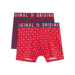 Original Penguin 2 Pack Stamp All Over Penguin Pete Print Underwear In Red And Navy