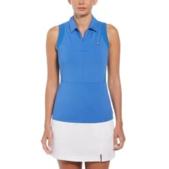 Original Penguin Women's 1/4 Zip Mesh Block Sleeveless Golf Polo Shirt In Nebulas Blue