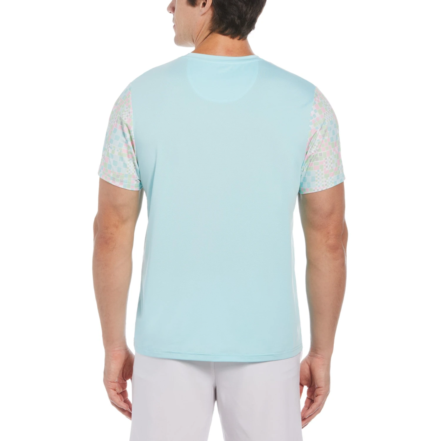 Original Penguin Checkerboard Block Performance Short Sleeve Tennis T-Shirt In Tanager Turquoise 4 Original Penguin Checkerboard Block Performance Short Sleeve Tennis T-Shirt In Tanager Turquoise - Image 2