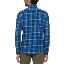 Original Penguin Long Sleeve Flannel Plaid Shirt In Classic Blue -Outlet New Polo Shirt Store vyikxgxujsyg3hudl2ep