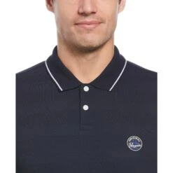 Original Penguin Jacquard Honeycomb Pattern Short Sleeve Polo Shirt In Dark Sapphire -Outlet New Polo Shirt Store wnx4kwzuelunh0hb93i5