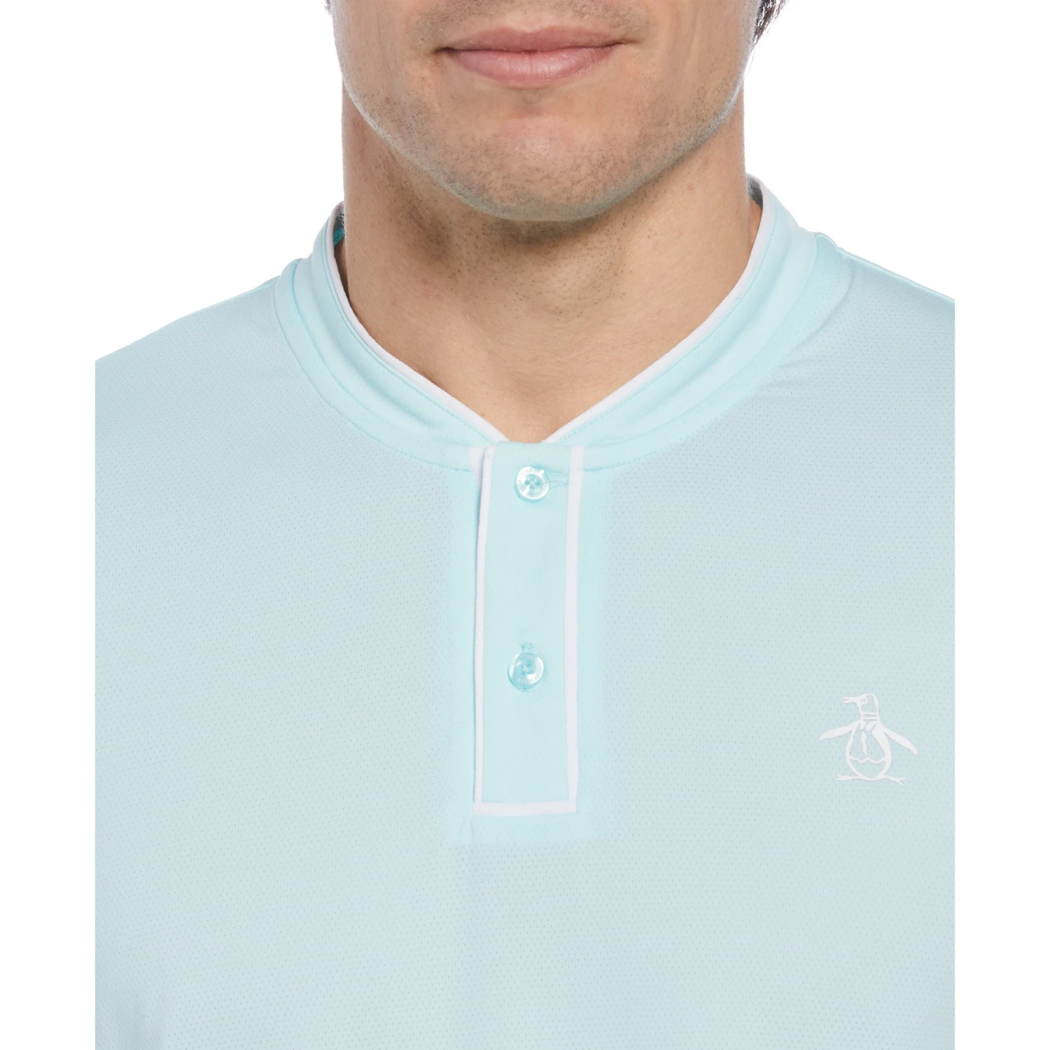 Original Penguin Piped Blade Collar Performance Short Sleeve Tennis Polo Shirt In Tanager Turquoise 5 Original Penguin Piped Blade Collar Performance Short Sleeve Tennis Polo Shirt In Tanager Turquoise - Image 3