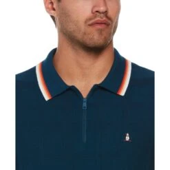 Original Penguin Icons Quarter Zip Short Sleeve Polo Neck Jumper In Poseidon Blue -Outlet New Polo Shirt Store xprw5xvnbn9jjmimfkxq