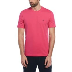 Original Penguin Pin Point Embroidered Pete T-Shirt In Raspberry Sorbet