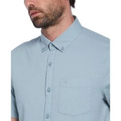 Original Penguin Cotton Dobby Basketweave Textured Short Sleeve Button-Down Shirt In Tourmaline -Outlet New Polo Shirt Store xxx0qt7axmqfyrgpwiws
