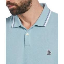 Original Penguin Organic Cotton Pique Short Sleeve Polo Shirt With Tipped Collar In Tourmaline -Outlet New Polo Shirt Store y5wjrdqfeuspdr5rlykc